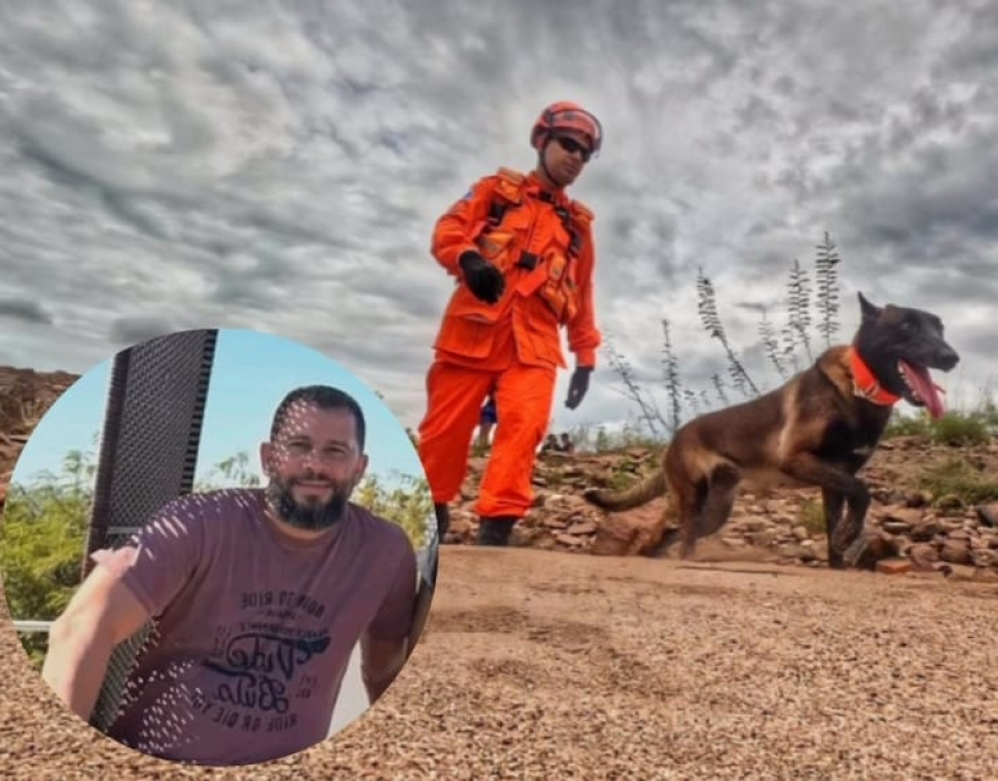 Cão farejador do Corpo de Bombeiros auxilia buscas por homem desaparecido após fortes chuvas em Piranhas