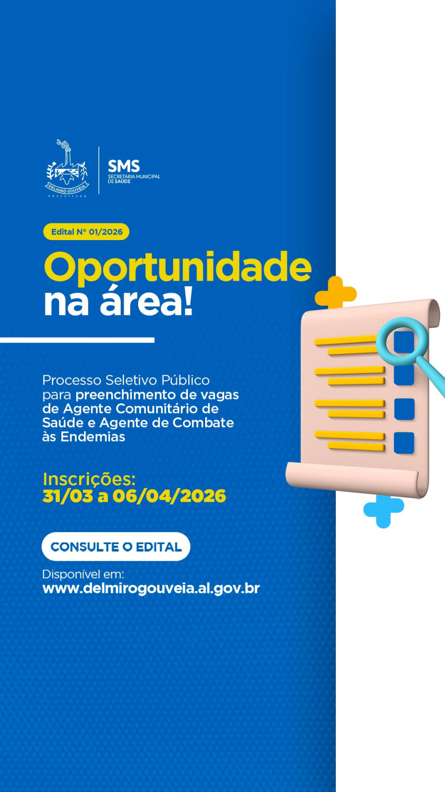 Prefeitura de Delmiro Gouveia abre processo seletivo para Agentes de Saúde e Endemias