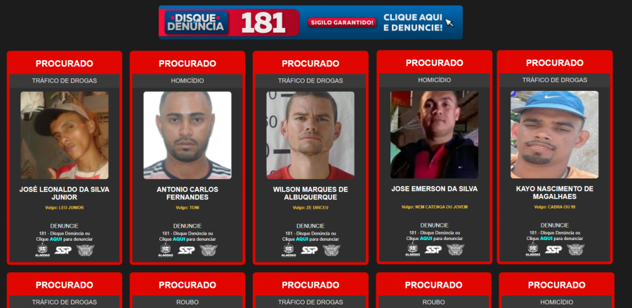 Veja a relação e fotografias dos criminosos mais procurados de Alagoas
