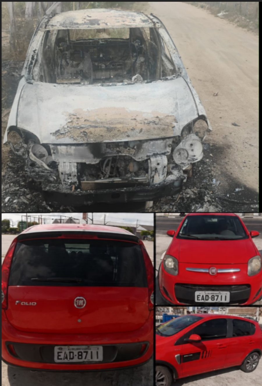 Carro furtado na madrugada é encontrado totalmente carbonizado e sem pneus pela Guarda Municipal de Delmiro Gouveia